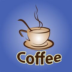 Vector illustration of drawing a cup with coffee, and a coffee spoon