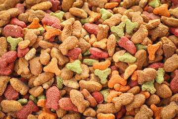 Pile of dry pet food, closeup