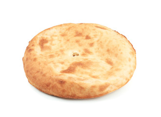 Fresh tasty pita bread on white background