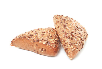 Fresh tasty buns on white background
