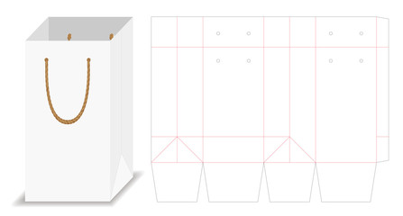 tall paper bag packaging mockup with dieline
