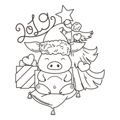 Cute cartoon pig in love. Symbol of New 2019 Year