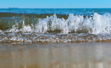 Sea coast. Waves and storms at sea. Waves on the Baltic Sea.