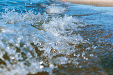 Sea coast. Waves and storms at sea. Waves on the Baltic Sea.