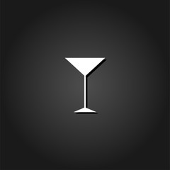 Martini glass icon flat. Simple White pictogram on black background with shadow. Vector illustration symbol