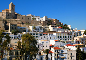 Fototapeta na wymiar Ibiza,town, the cathedral and the old town and its guns