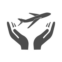 Самолёт оберегаемый руками. Векторная иконка.