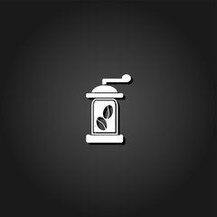 Coffee grinder icon flat. Simple White pictogram on black background with shadow. Vector illustration symbol