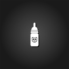 Baby milk bottle icon flat. Simple White pictogram on black background with shadow. Vector illustration symbol
