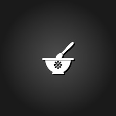Mortar and pestle icon flat. Simple White pictogram on black background with shadow. Vector illustration symbol