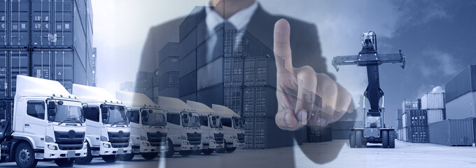 Logistics industry background with truck fleet, container depot and Air freight service.