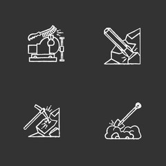 Construction tools chalk icons set