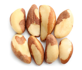 Tasty Brazil nuts on white background