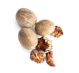 Nutmegs on white background