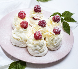 baked cakes made of egg white and whipped white cream