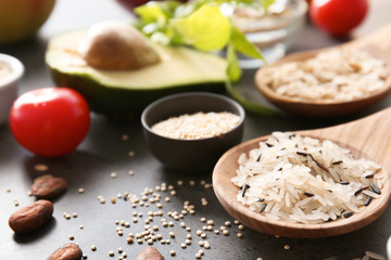 Various healthy products on table