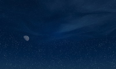 Fototapeta premium Sternenhimmel mit Mond und Wolken. 3D gerendert