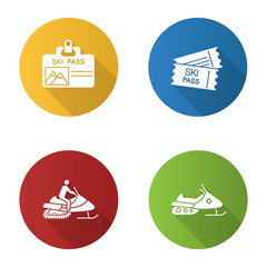 Winter activities flat design long shadow glyph icons set