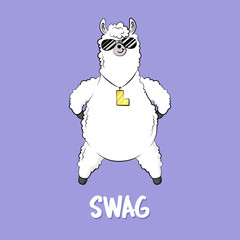 Cute cartoon lama, doodle vector. character sticker patche