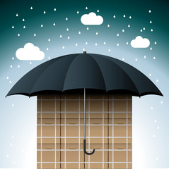 Carton under umbrella, The sky is raining.