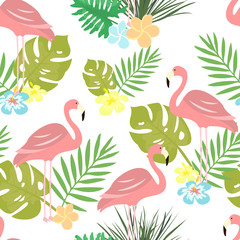 Seamless vector cartoon doodle pattern. Exotic tropical texture for printing, web design, poster template. Collection of funny elements