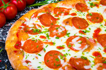fresh italian classic original pepperoni pizza background
