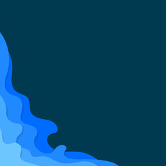 Paper carve cut art with 3D corner abstract blue wave shapes. Modern origami design background. Travel, relaxation concept 3d paper layers for greeting card, banner, business presentation, flyer