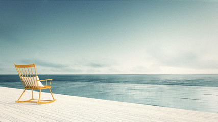 rocking chair - beach lounge - Sundeck on Sea view for 
vacation and summer / 3d render 