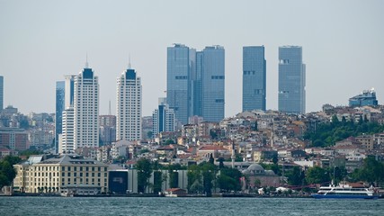 ISTANBUL, TURKEY - MAY 24 : View of the buildings rising up from the Bosphorus near the Dolmabahce Palace and Museum in Istanbul Turkey on May 24, 2018