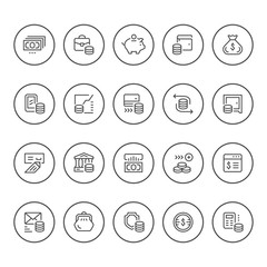 Fototapeta premium Set round line icons of money