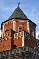 Old architecture of Izmailovo manor in Moscow. Popular landmark. Color photo.