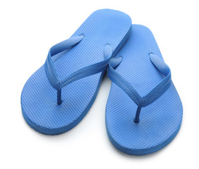 Female beach flip-flops on white background