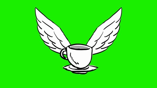 tea cup - 2d animated wings - green screen