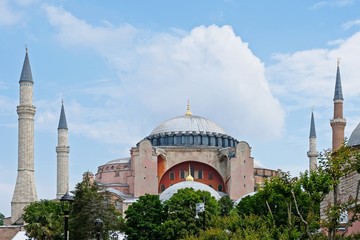 Fototapeta na wymiar ISTANBUL, TURKEY - MAY 26 : Exterior view of the Hagia Sophia Museum in Istanbul Turkey on May 26, 2018