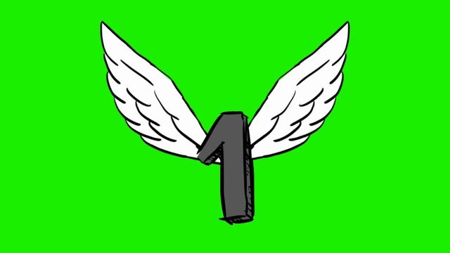number one - 2d animated wings - green screen