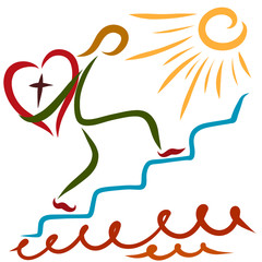 A man with a big heart and a cross rises to Heaven