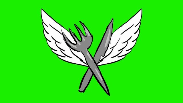 fork and knife - 2d animated wings - green screen