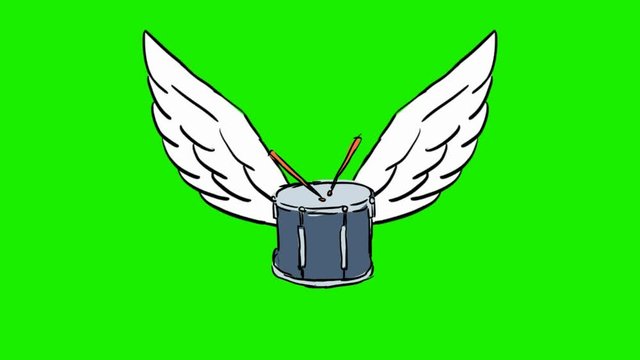 drum - 2d animated wings - green screen