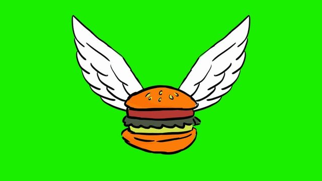 Burger - 2d animated wings - green screen