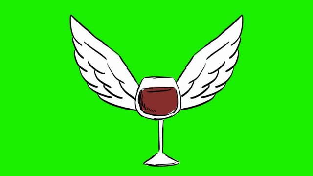 wine glass - 2d animated wings - green screen