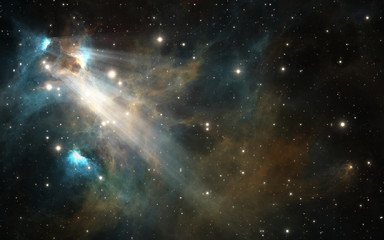 Obraz na płótnie Canvas Starry night sky space background with nebula, 3D illustration