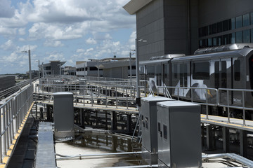 Tampa International Airport, Florida, USA. 2018. The skyconnect train between terminal, parking and rental car building.