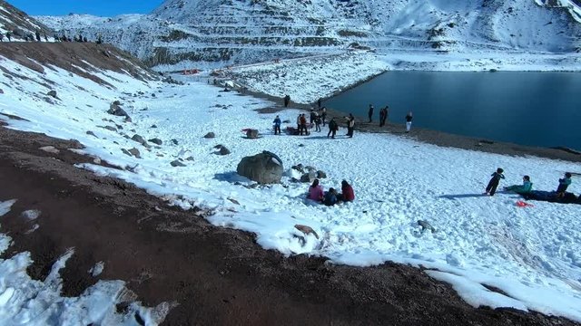 landscape of mountain snow and lagoon