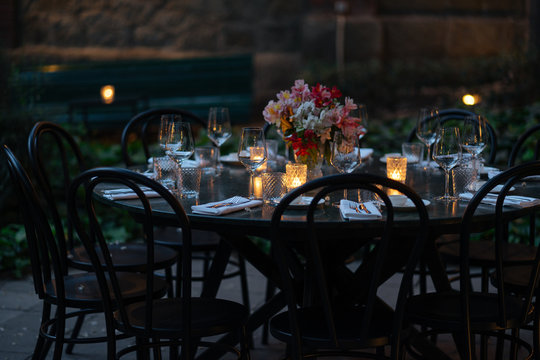 Elegantly set table at beautiful patio