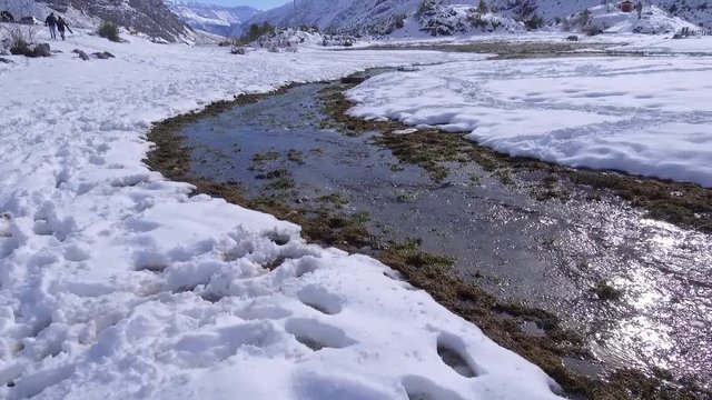 landscape, river flow and mountain snow