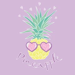 pineapple with glasses tropical, vector, illustration, design, exotic, food, fruit