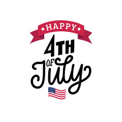 Happy Fourth of July, hand lettering.Vector inscription for greeting card, banner etc. Calligraphy for Independence Day.