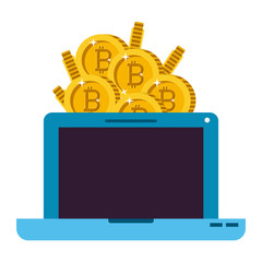 laptop with bitcoin commerce technology icon vector illustration design