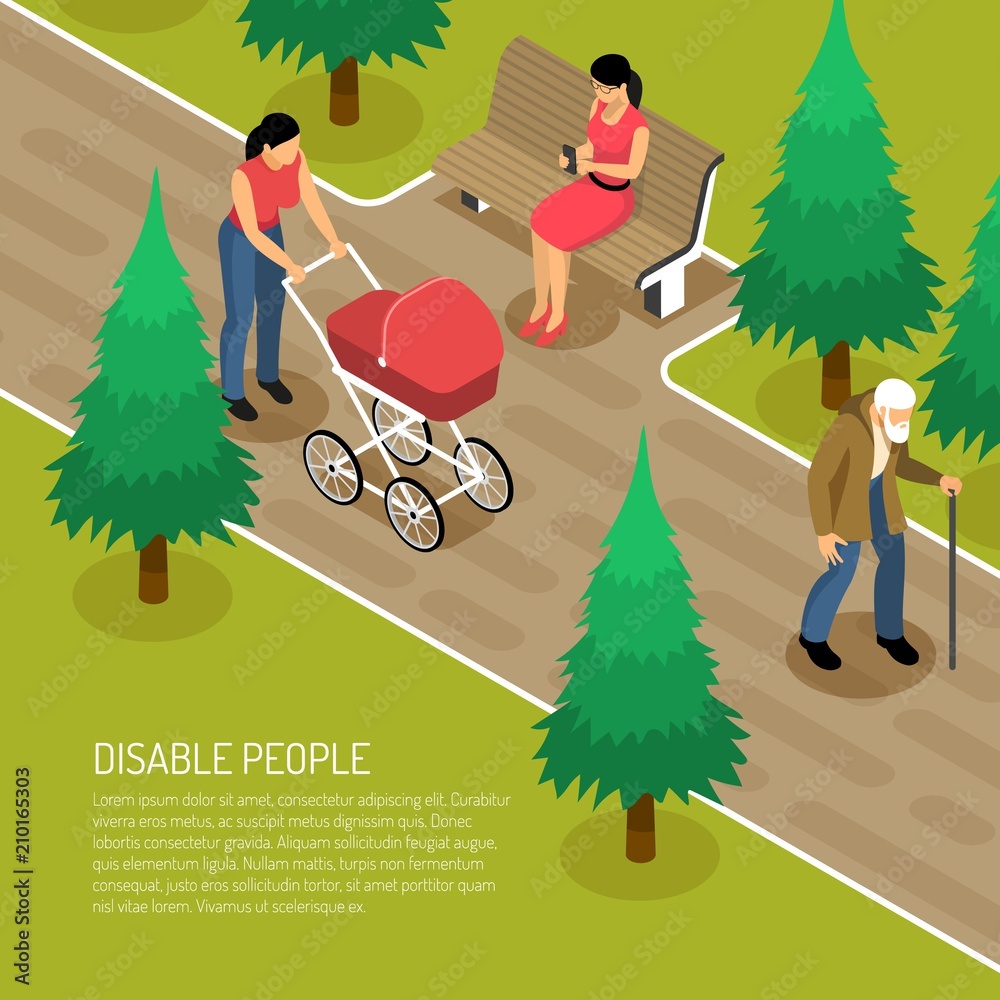 Poster disabled isometric illustration