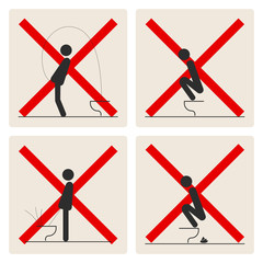 WC Toilet hygiene. Set of sign and symbol of toilet rules.